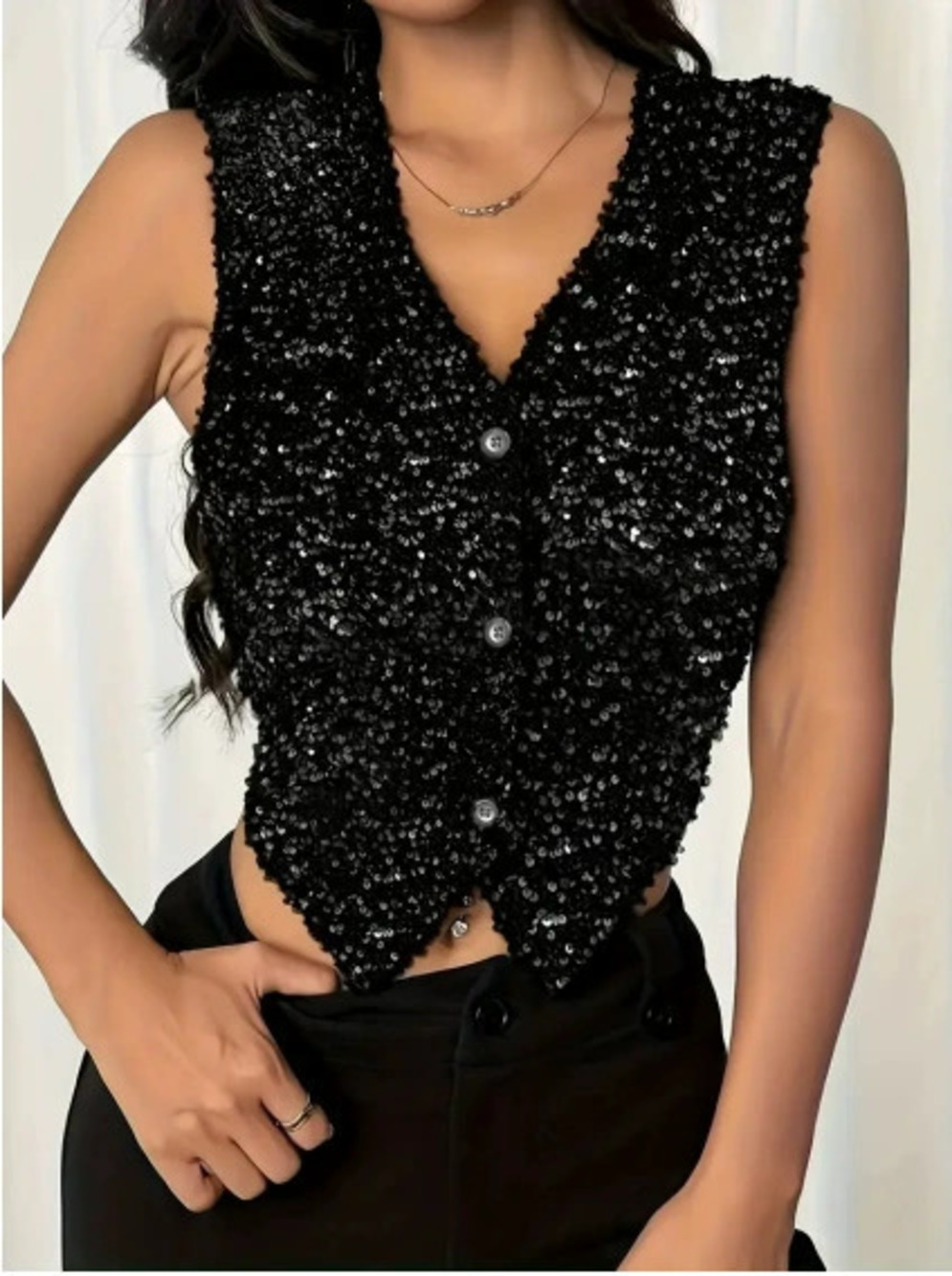 ZARA Autumn High End Retro Sequin Patchwork Velvet Vest Women Feather Collar